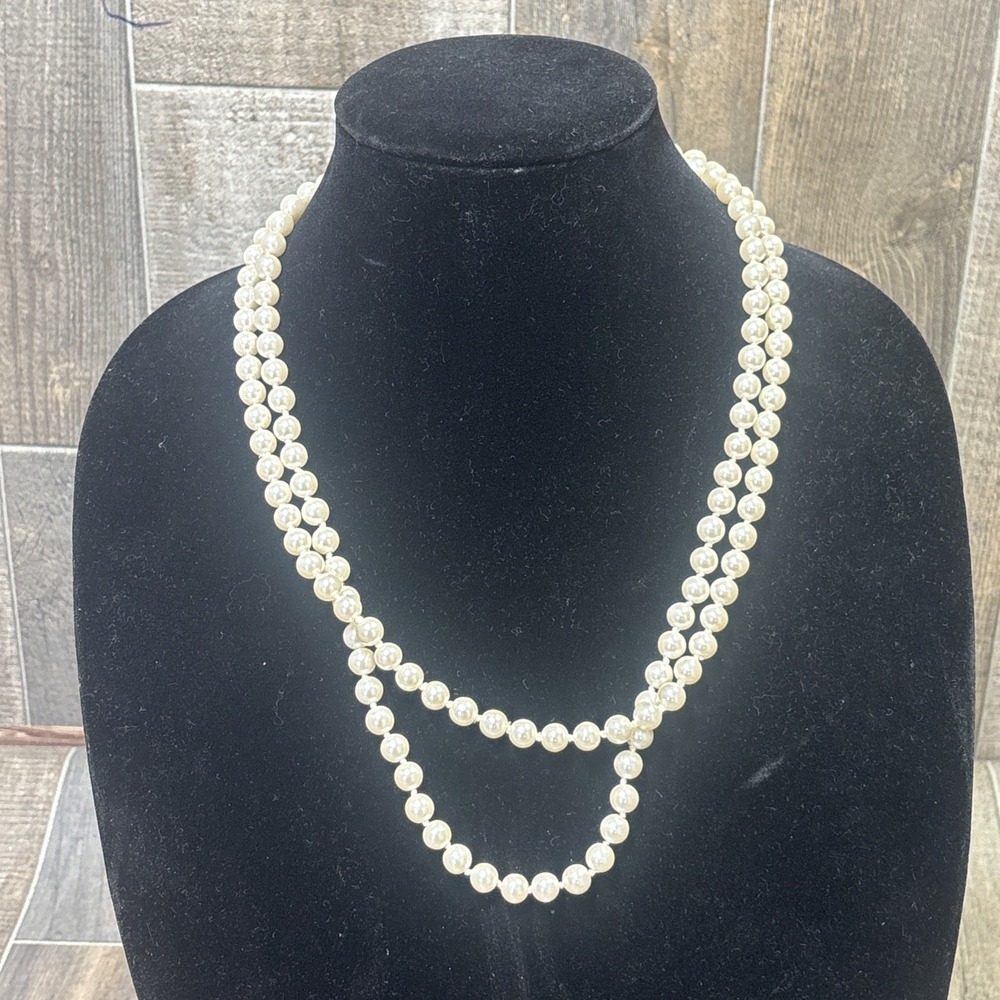 Lot 2 Vintage Korea Faux Pearl Necklaces Double Strand Look Gold Tone